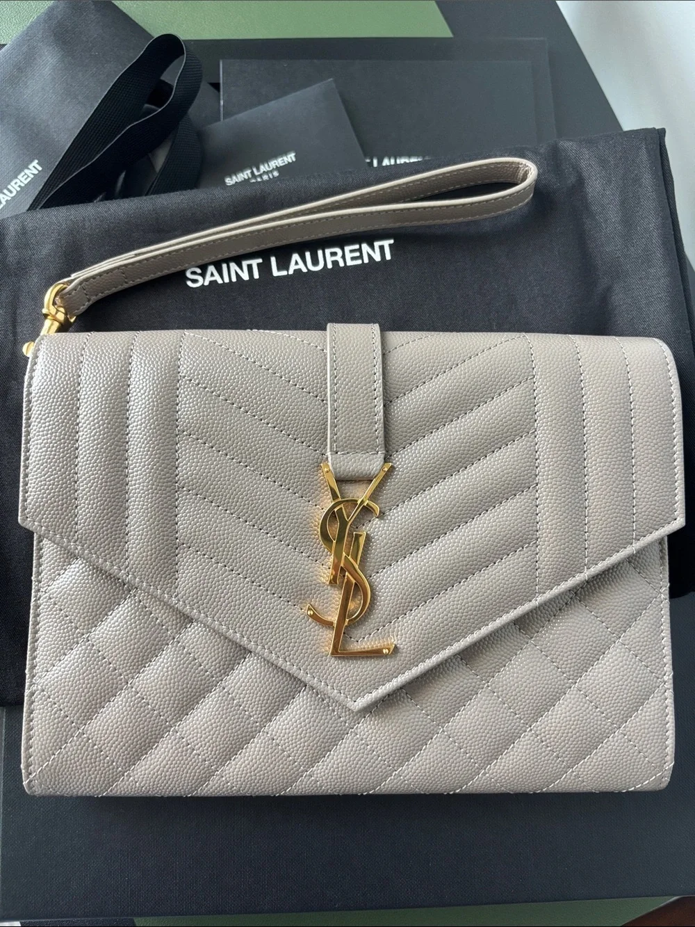Saint Laurent Envelope Pouch in Quilted Powder Grain Embossed Leather
